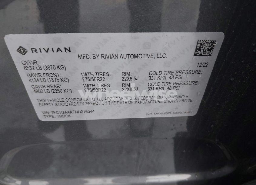 Photo 9 of 2022 Rivian R1t ADVENTURE (VIN 7FCTGAAA7NN016044)
