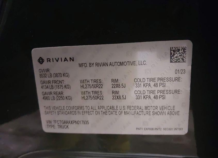 Photo 9 of 2023 Rivian R1t ADVENTURE QUAD MOTOR LARGE PACK (VIN 7FCTGAAAXPN017935)