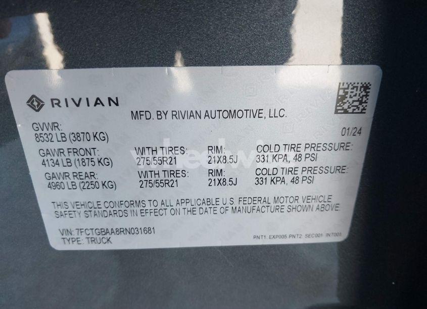 Photo 9 of 2024 Rivian R1t ADVENTURE DUAL MOTOR LARGE PACK/ADVENTURE DUAL MOTOR PERF LARGE PACK (VIN 7FCTGBAA8RN031681)