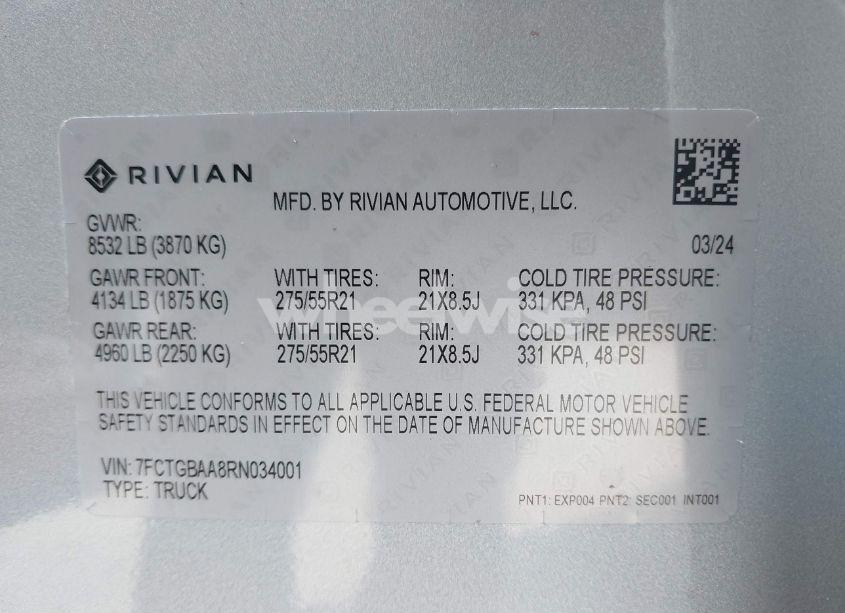 Photo 9 of 2024 Rivian R1t ADVENTURE/ADVENTURE DUAL MOTOR LARGE PACK/ADVENTURE DUAL MOTOR PERF LARGE PACK (VIN 7FCTGBAA8RN034001)