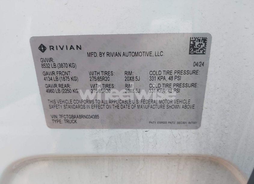 Photo 9 of 2024 Rivian R1t ADVENTURE/ADVENTURE DUAL MOTOR LARGE PACK/ADVENTURE DUAL MOTOR PERF LARGE PACK (VIN 7FCTGBAA8RN034385)
