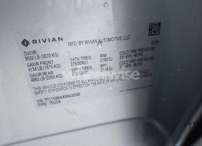 Photo 9 of 2024 Rivian R1t ADVENTURE DUAL MOTOR LARGE PACK/ADVENTURE DUAL MOTOR PERF LARGE PACK (VIN 7FCTGBAAXRN032590)