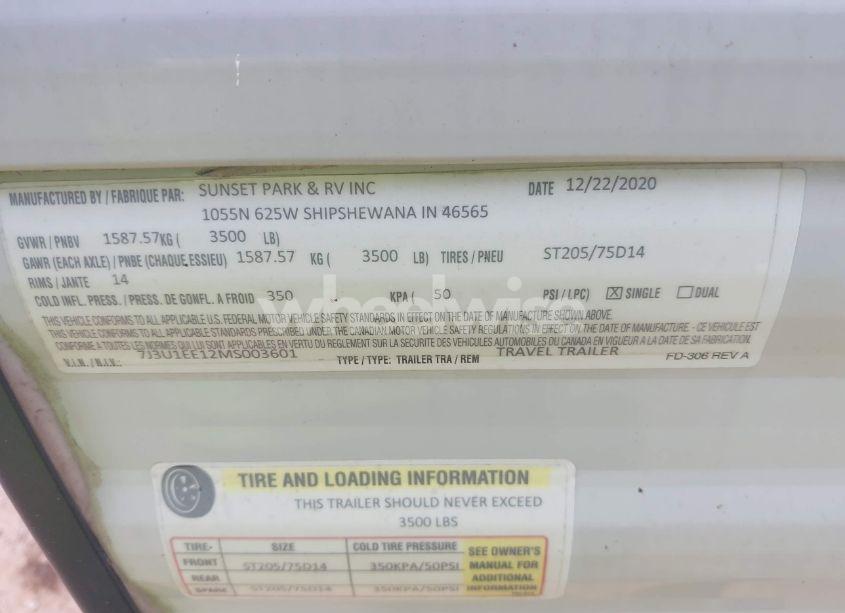 Photo 9 of 2021 Sunset Park RV SUN LITE SERIES M-18 (VIN 7J3U1EE12MS003601)