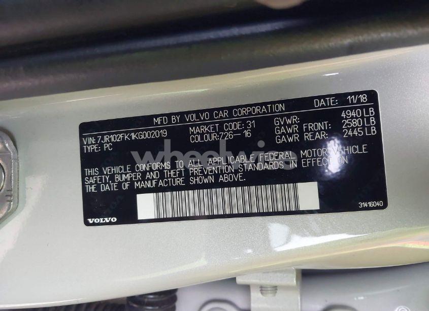 Photo 9 of 2019 Volvo S60 T5 MOMENTUM (VIN 7JR102FK1KG002019)
