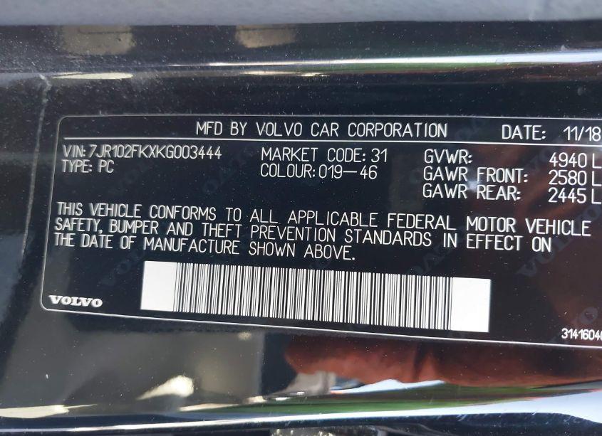 Photo 9 of 2019 Volvo S60 T5 MOMENTUM (VIN 7JR102FKXKG003444)