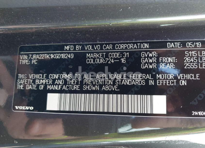 Photo 9 of 2019 Volvo S60 T6 MOMENTUM (VIN 7JRA22TK1KG018249)