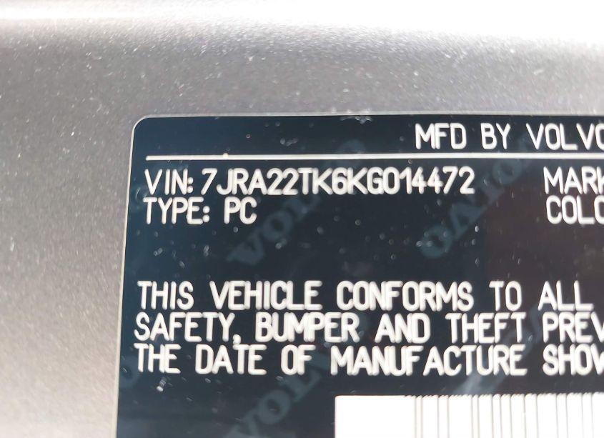Photo 9 of 2019 Volvo S60 T6 MOMENTUM (VIN 7JRA22TK6KG014472)