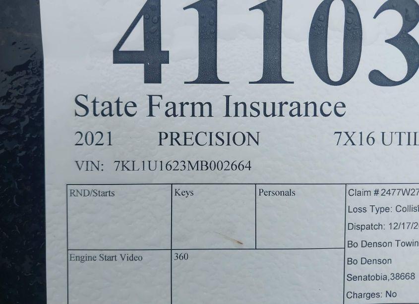 Photo 9 of 2021 Precision 7x16 UTILITY TRAILER (VIN 7KL1U1623MB002664)