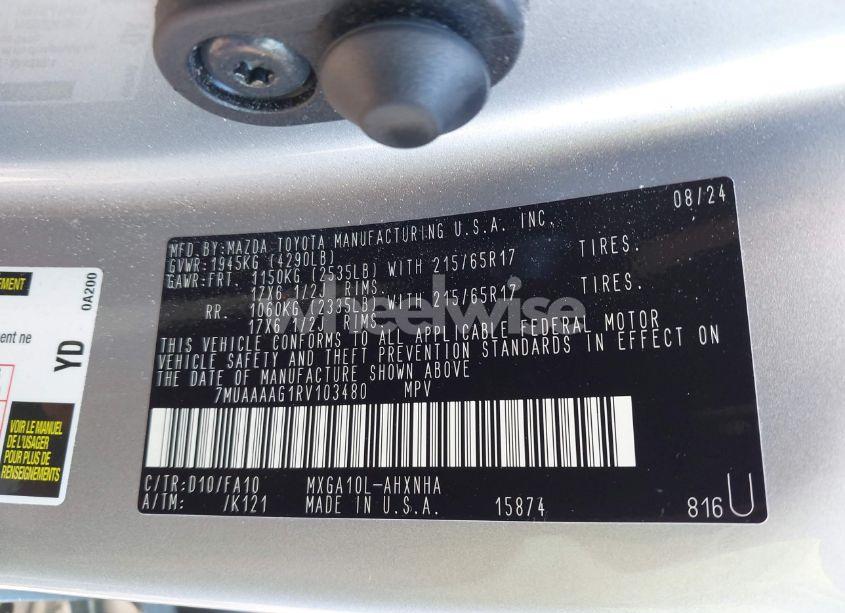 Photo 9 of 2024 Toyota Corolla CROSS L (VIN 7MUAAAAG1RV103480)