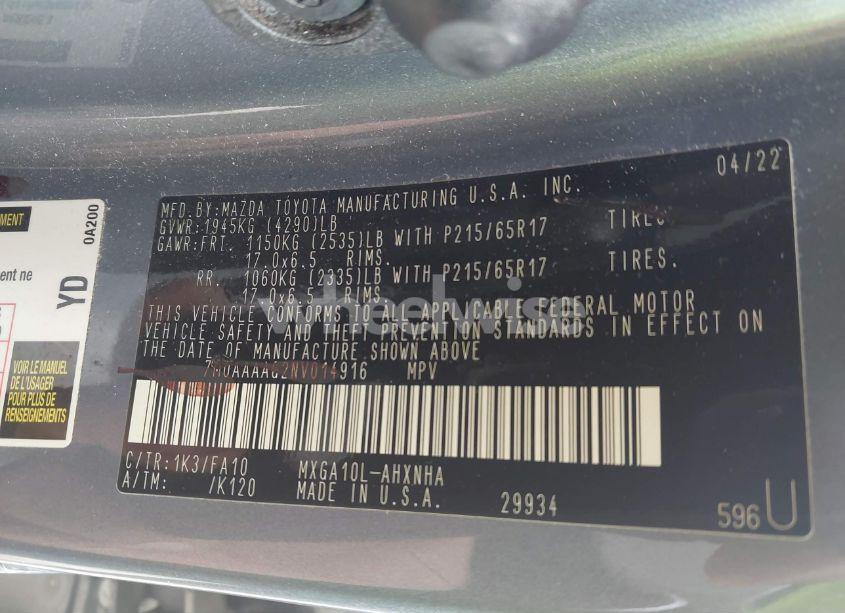 Photo 9 of 2022 Toyota Corolla CROSS L (VIN 7MUAAAAG2NV014916)