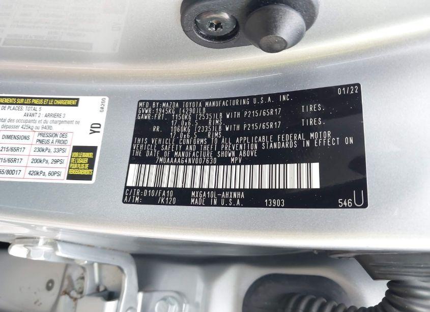 Photo 9 of 2022 Toyota Corolla CROSS L (VIN 7MUAAAAG4NV007630)