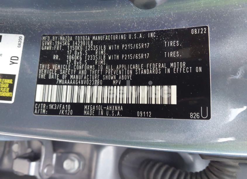 Photo 9 of 2022 Toyota Corolla CROSS L (VIN 7MUAAAAG4NV023780)