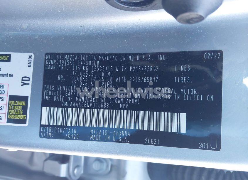 Photo 9 of 2022 Toyota Corolla CROSS L (VIN 7MUAAAAG6NV010688)