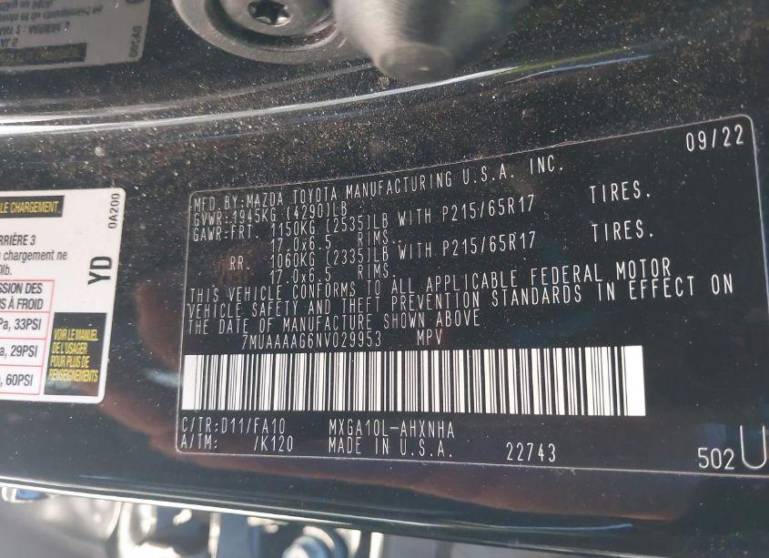 Photo 9 of 2022 Toyota Corolla CROSS L (VIN 7MUAAAAG6NV029953)