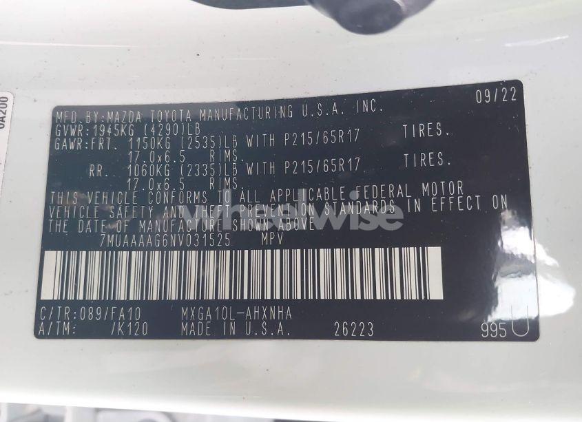 Photo 9 of 2022 Toyota Corolla CROSS L (VIN 7MUAAAAG6NV031525)