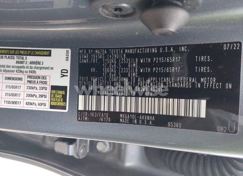 Photo 9 of 2022 Toyota Corolla CROSS L (VIN 7MUAAAAG8NV022079)