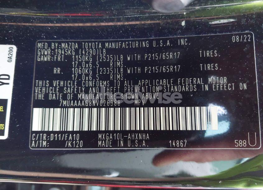 Photo 9 of 2022 Toyota Corolla CROSS L (VIN 7MUAAAAG8NV026388)