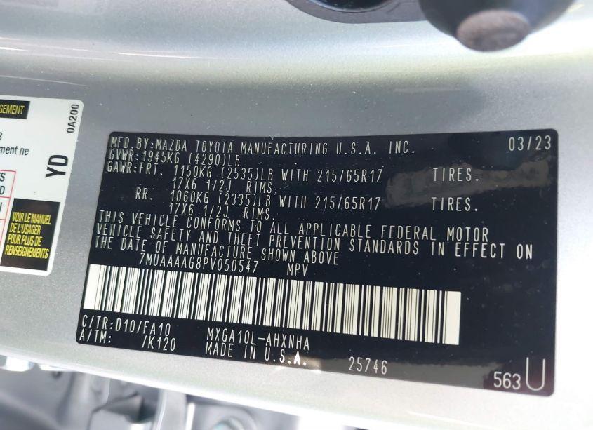 Photo 9 of 2023 Toyota Corolla CROSS L (VIN 7MUAAAAG8PV050547)