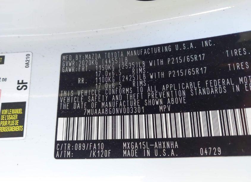 Photo 9 of 2022 Toyota Corolla CROSS L (VIN 7MUAAABG0NV003301)