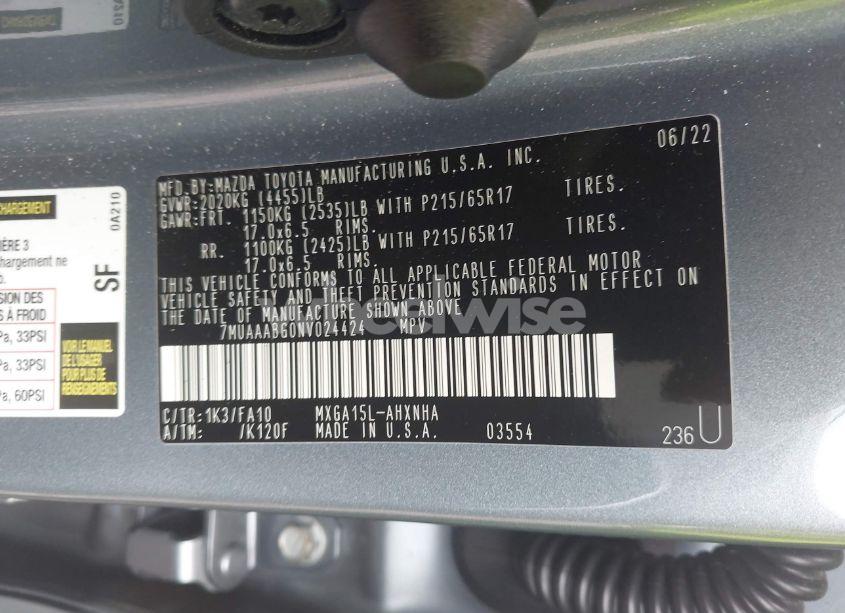 Photo 9 of 2022 Toyota Corolla CROSS L (VIN 7MUAAABG0NV024424)