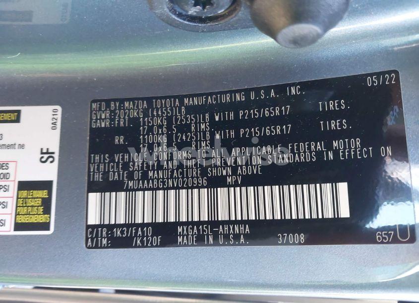 Photo 9 of 2022 Toyota Corolla CROSS L (VIN 7MUAAABG3NV020996)