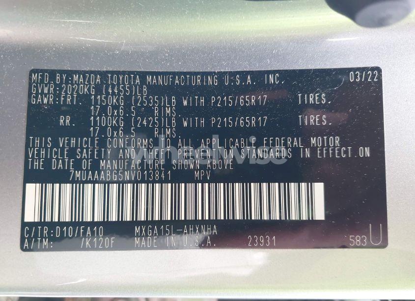 Photo 9 of 2022 Toyota Corolla CROSS L (VIN 7MUAAABG5NV013841)