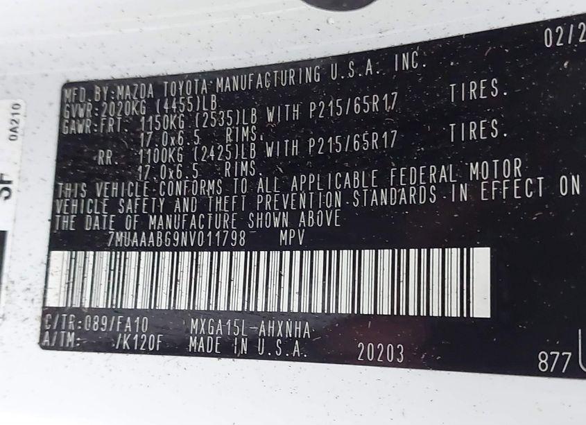 Photo 9 of 2022 Toyota Corolla CROSS L (VIN 7MUAAABG9NV011798)