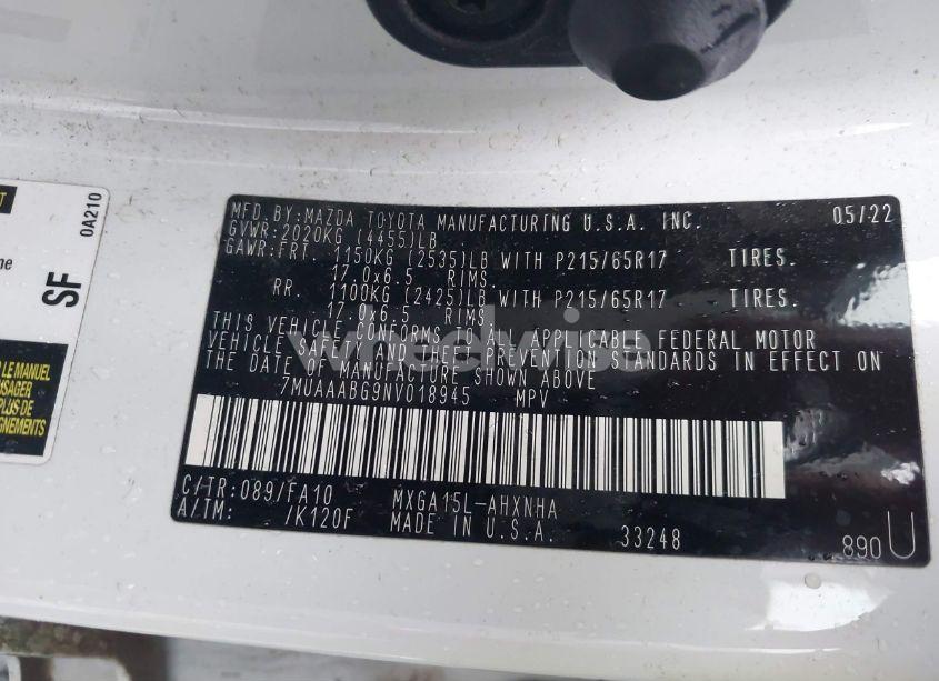 Photo 9 of 2022 Toyota Corolla CROSS L (VIN 7MUAAABG9NV018945)