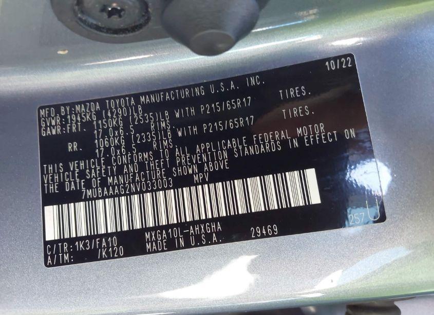 Photo 9 of 2022 Toyota Corolla CROSS LE (VIN 7MUBAAAG2NV033003)