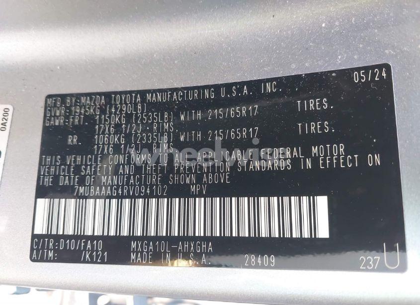 Photo 9 of 2024 Toyota Corolla CROSS LE (VIN 7MUBAAAG4RV094102)