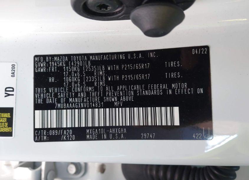 Photo 9 of 2022 Toyota Corolla CROSS LE (VIN 7MUBAAAGXNV014831)