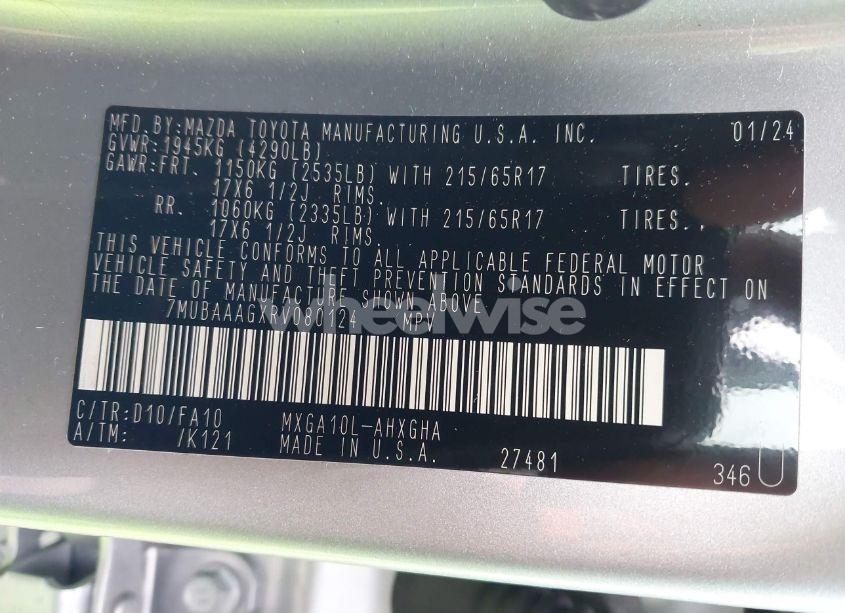 Photo 9 of 2024 Toyota Corolla CROSS LE (VIN 7MUBAAAGXRV080124)