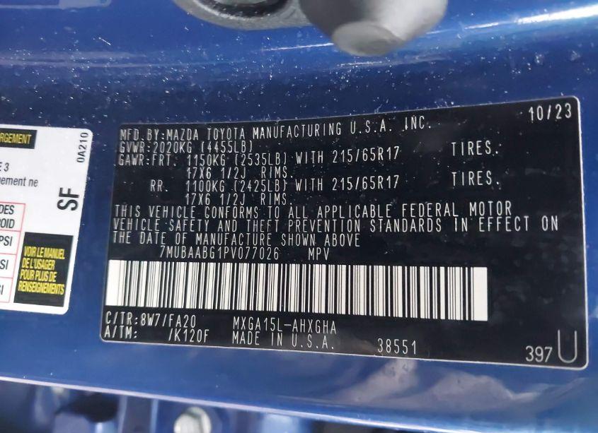 Photo 9 of 2023 Toyota Corolla CROSS LE (VIN 7MUBAABG1PV077026)