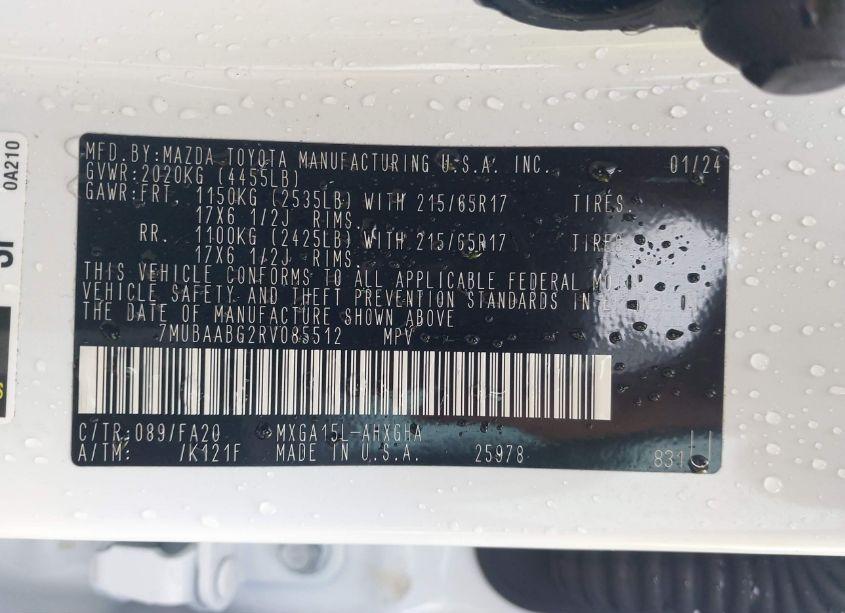 Photo 9 of 2024 Toyota Corolla CROSS LE (VIN 7MUBAABG2RV085512)