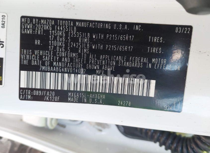 Photo 9 of 2022 Toyota Corolla CROSS LE (VIN 7MUBAABG4NV014032)