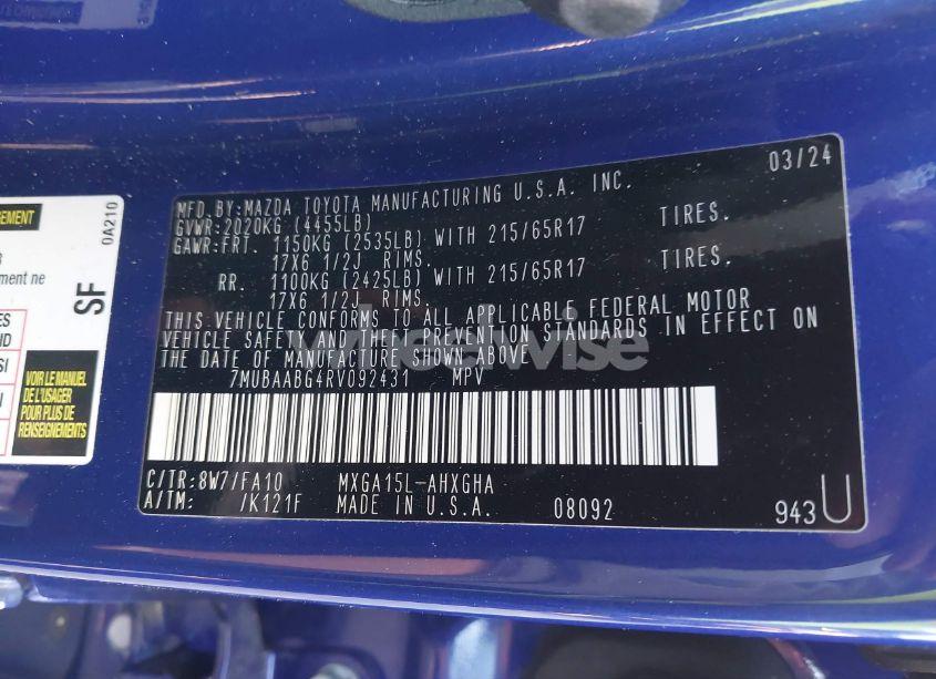 Photo 9 of 2024 Toyota Corolla CROSS LE (VIN 7MUBAABG4RV092431)