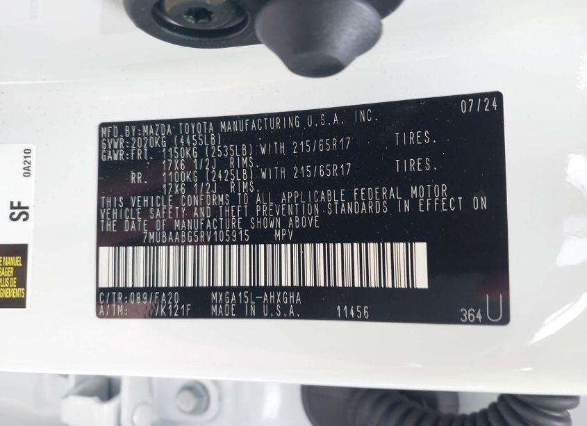 Photo 9 of 2024 Toyota Corolla CROSS LE (VIN 7MUBAABG5RV105915)