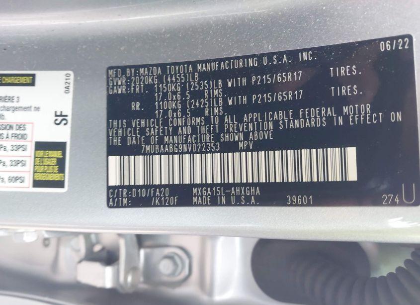 Photo 9 of 2022 Toyota Corolla CROSS LE (VIN 7MUBAABG9NV022353)