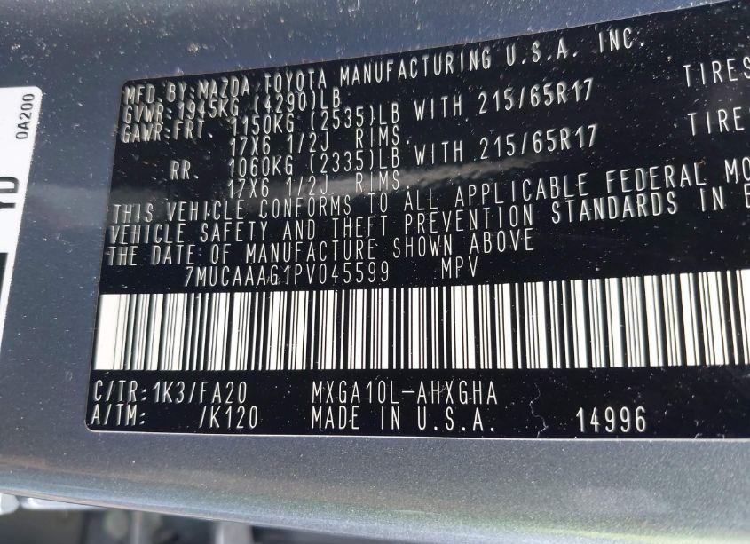 Photo 9 of 2023 Toyota Corolla CROSS LE (VIN 7MUCAAAG1PV045599)