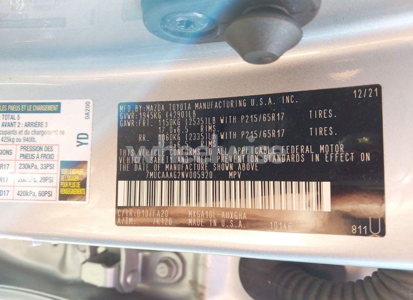 Photo 9 of 2022 Toyota Corolla CROSS LE (VIN 7MUCAAAG2NV005920)