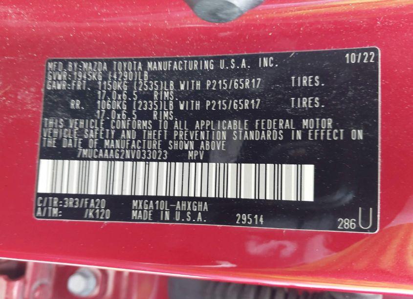 Photo 9 of 2022 Toyota Corolla CROSS LE (VIN 7MUCAAAG2NV033023)