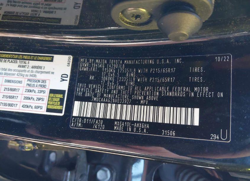 Photo 9 of 2022 Toyota Corolla CROSS LE (VIN 7MUCAAAG2NV033927)