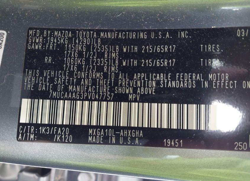 Photo 9 of 2023 Toyota Corolla CROSS LE (VIN 7MUCAAAG3PV047757)