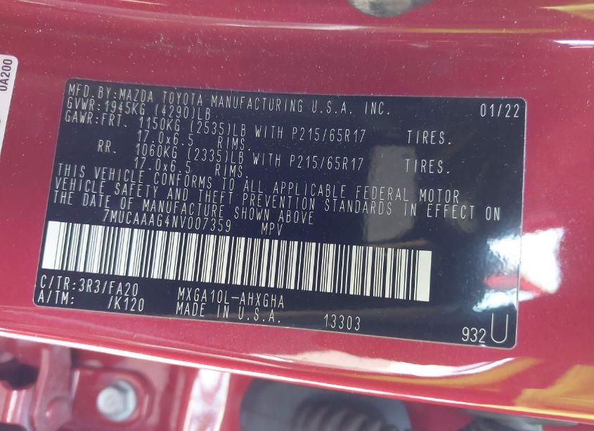 Photo 9 of 2022 Toyota Corolla CROSS LE (VIN 7MUCAAAG4NV007359)