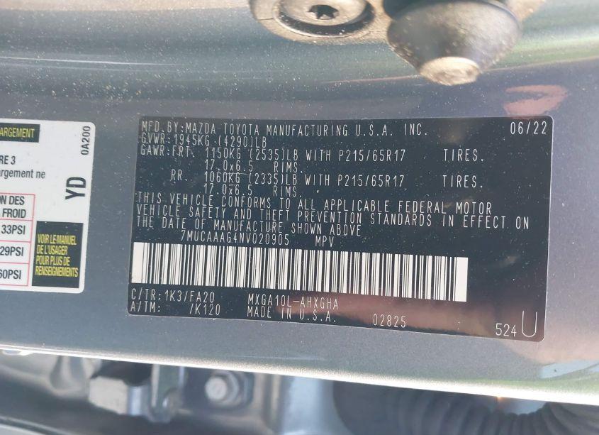 Photo 9 of 2022 Toyota Corolla CROSS LE (VIN 7MUCAAAG4NV020905)