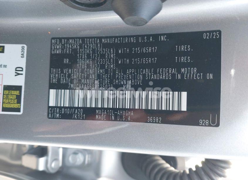 Photo 9 of 2025 Toyota Corolla CROSS LE (VIN 7MUCAAAG6SV125019)