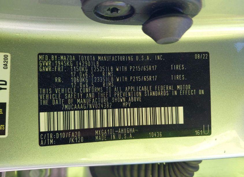 Photo 5 of 2022 Toyota Corolla CROSS LE (VIN 7MUCAAAG7NV024382)