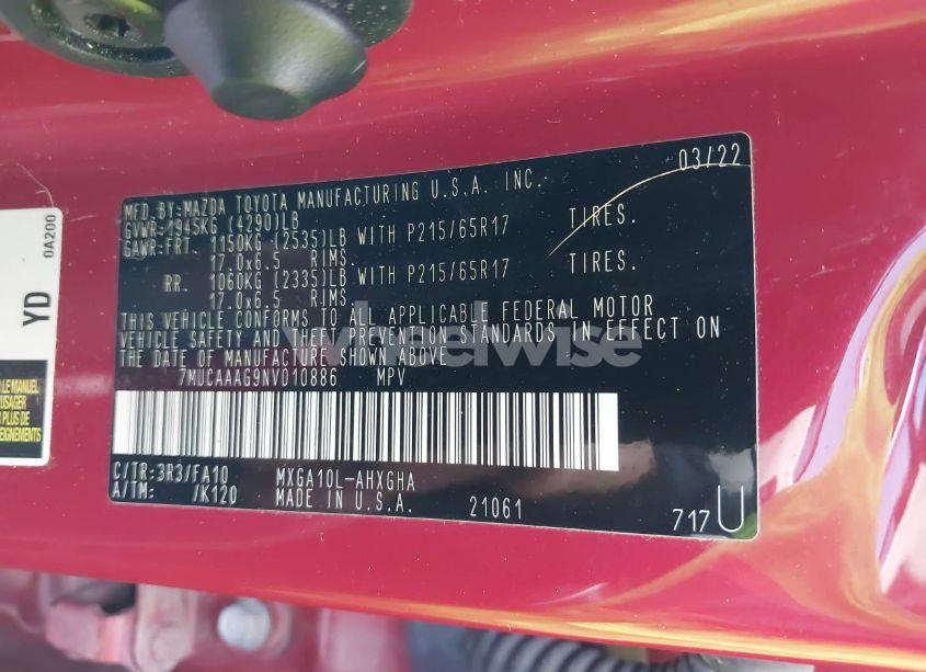 Photo 9 of 2022 Toyota Corolla CROSS LE (VIN 7MUCAAAG9NV010886)