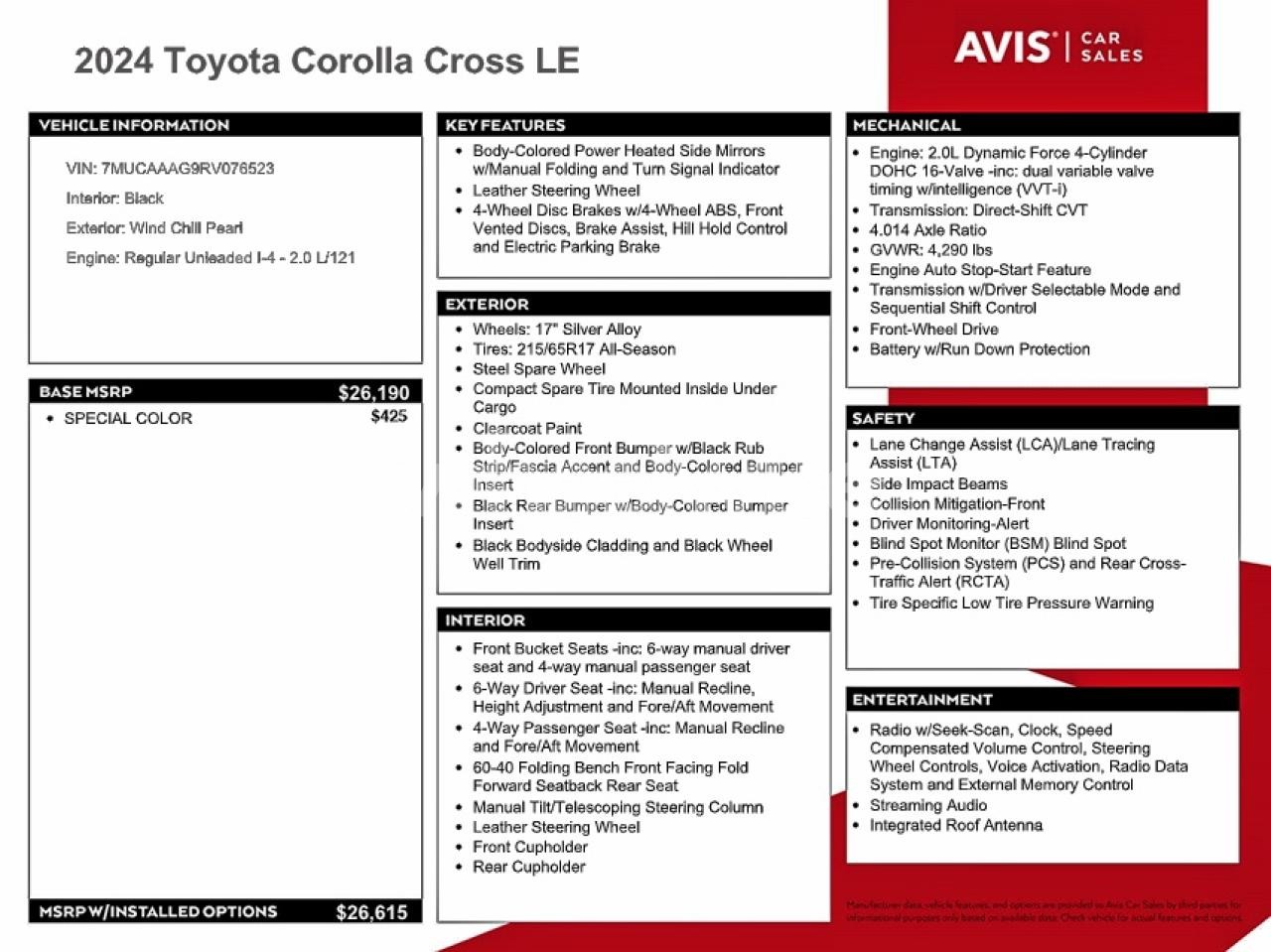 Photo 13 of 2024 TOYOTA COROLLA CROSS LE (VIN 7MUCAAAG9RV076523)