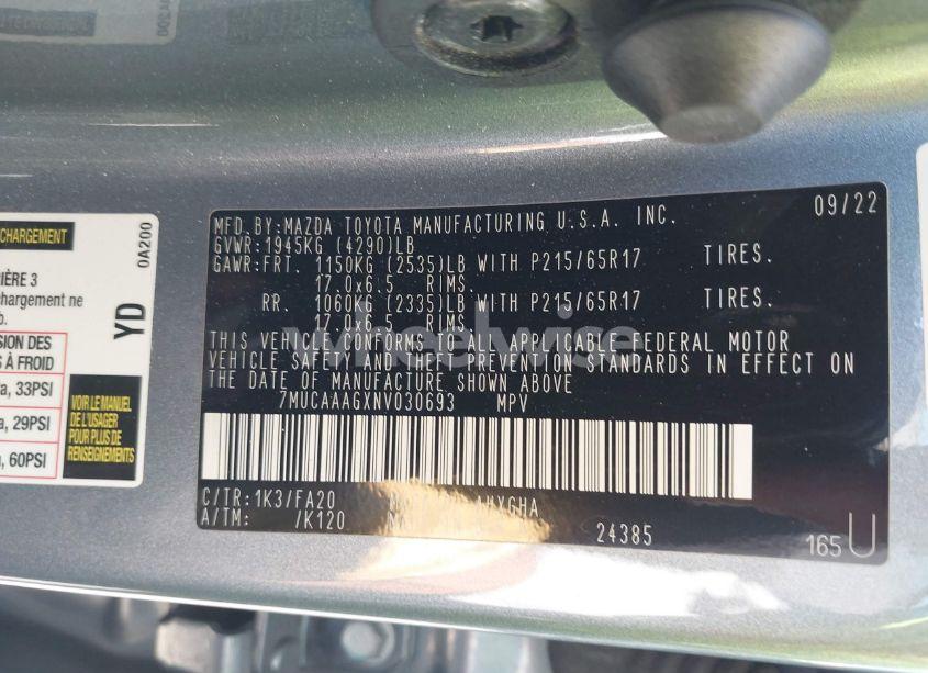 Photo 9 of 2022 Toyota Corolla CROSS LE (VIN 7MUCAAAGXNV030693)